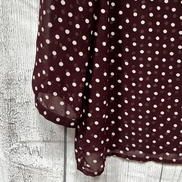 Ann Taylor Sheer Polka Dot Top in Dark Maroon Size XS - Picture 5 of 12